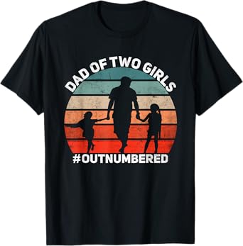 Dad of two Girls Outnumbered Retro 2 Daughters Father's Day T-Shirt