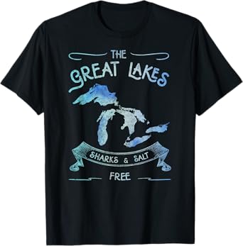 Sharks and Salt Free Great Lakes State Michigan Vacation Tee T-Shirt