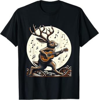Graphic Art Funny Jackalope Playing Guitar Lovers Animals T-Shirt