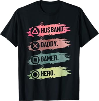 Husband Daddy Gamer Hero Funny Gaming Dad Father's Day T-Shirt