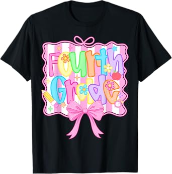 Fourth Grade Back to School Bow Cute Coquette 4th Grade Girl T-Shirt