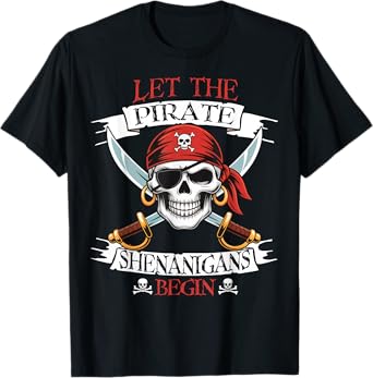 Let The Pirate Shenanigans Begian Pirate Skull Halloween Boy T-Shirt