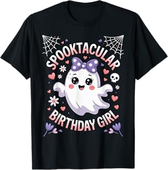 Halloween Birthday Girl Ghost Bow Spooktacular Spooky Kids T-Shirt