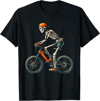 Skeleton Mountain Biking MTB Halloween Costume Men Boys T-Shirt