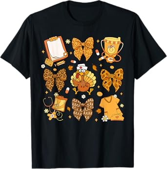 Thanksgiving Nurse Turkey Coquette Bow Autumn Men Women Kids T-Shirt