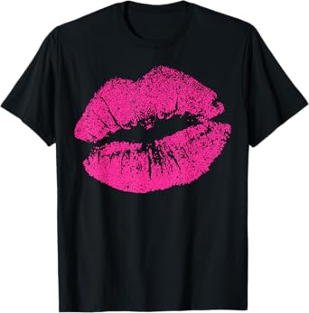 Sexy Pink Lips Print Kiss For Seductive Women Girlfriend T-Shirt