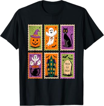 Retro Halloween Cat Ghost Girly Halloween Fall Halloween T-Shirt