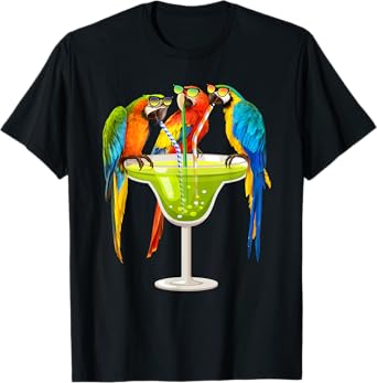 Parrots Drinking Margarita On Summer Vacation Birds Tee Gift T-Shirt
