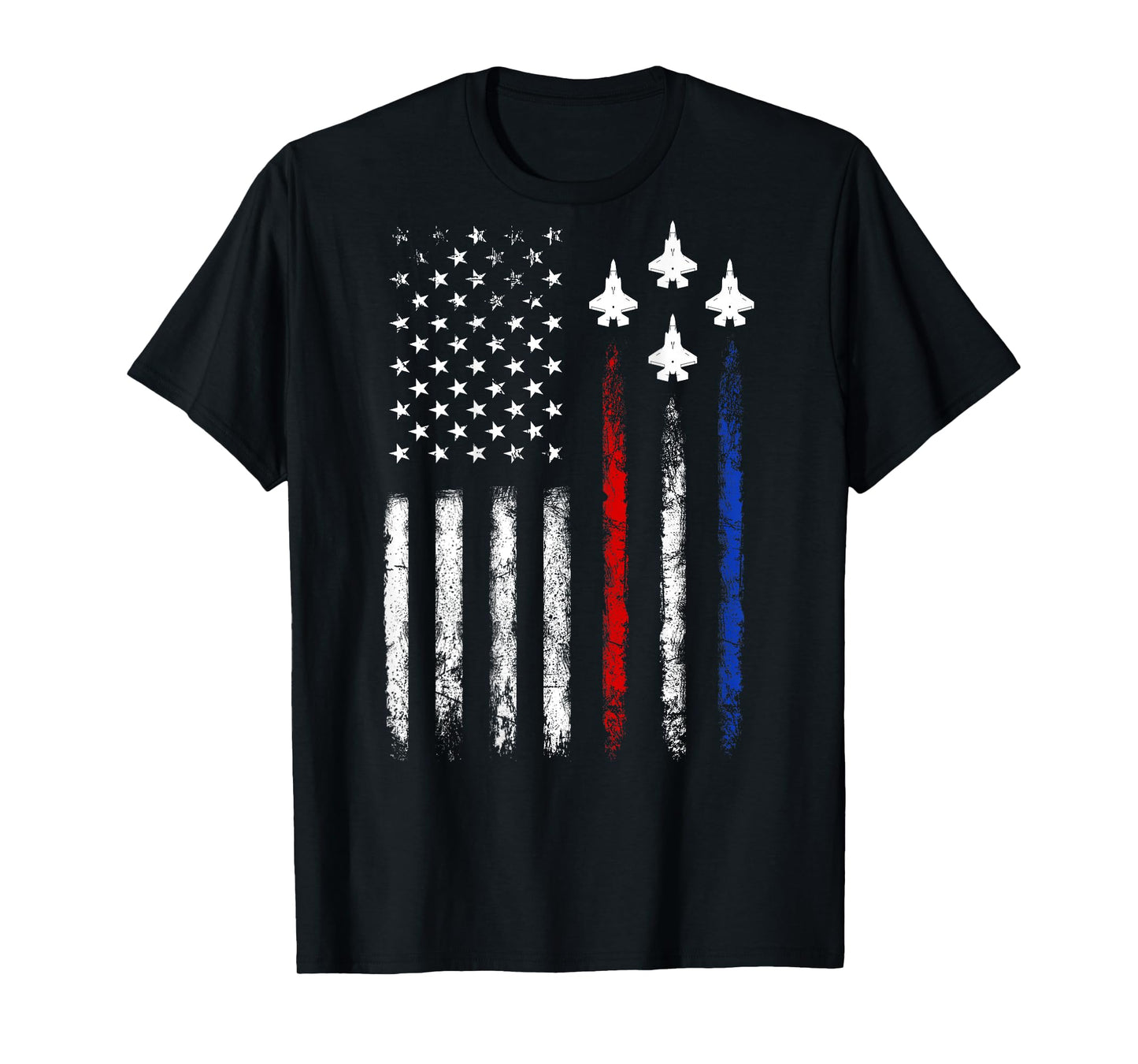 (On Back) Patriotic Shirts USA Flag Fighter Jet 4th Of July T-Shirt for Women Girls Kids Men
