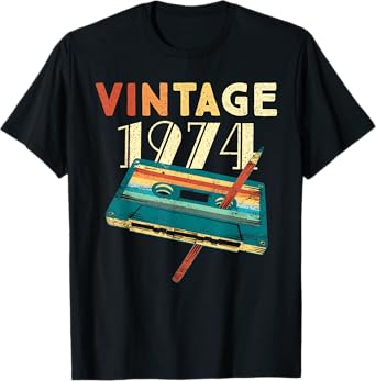 Vintage 1974 Music Cassette 51st Birthday Gifts 51 Years Old T-Shirt