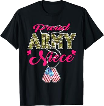 Proud Army Niece US Flag Camo Dog Tags Pride Military Family T-Shirt