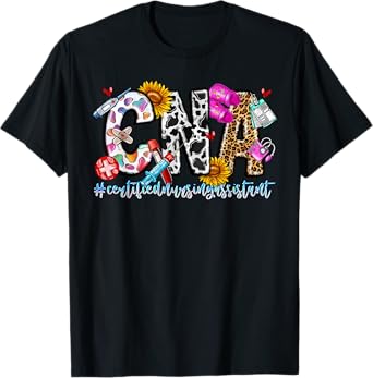 Retro Leopard Sunflower CNA Certified Nursing Assistant T-Shirt