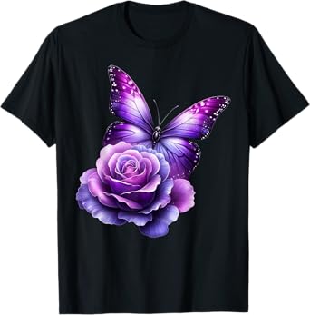Beautiful Butterfly Purple Rose Butterfly Lovers Gifts Women T-Shirt