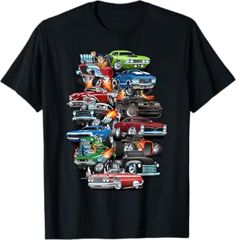 Car Madness! Muscle Cars, Classic Cars and Hotrods Cartoon T-Shirt