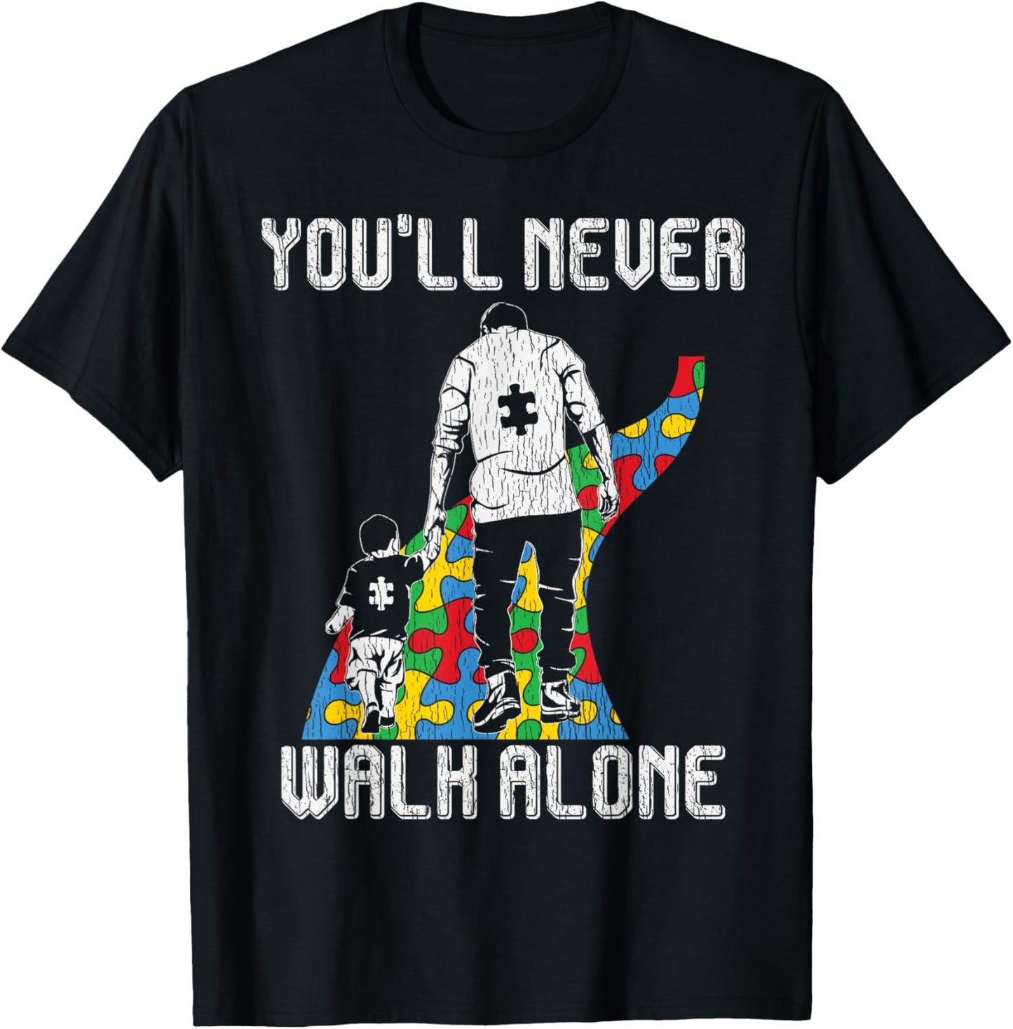 Vintage Father Son Family Autistic Kids Autism Awareness Dad T-Shirt