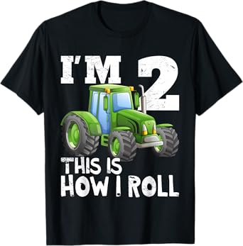 Green Farm Tractor 2nd Birthday Party Gift 2 Year Old T-Shirt