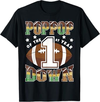 PopPop Of The 1St Year Down Football First Birthday Boy T-Shirt