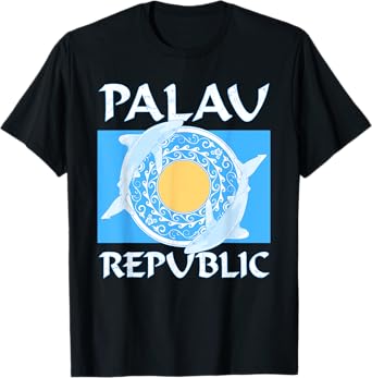 Oceanic Whitetip Sharks on Palauan Flag of Palau T-Shirt