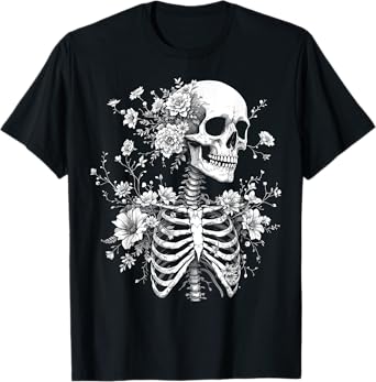 Floral Skeleton Flowers Goth Occult Death Dark Art Gothic T-Shirt