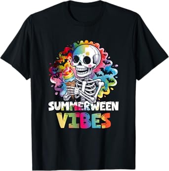 Summer-ween Vibe Skeleton Ice Cream Summer Halloween T-Shirt