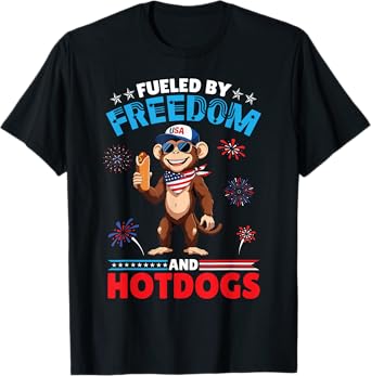 Monkey American Fueled by Freedom And Hotdogs 4th Of July T-Shirt