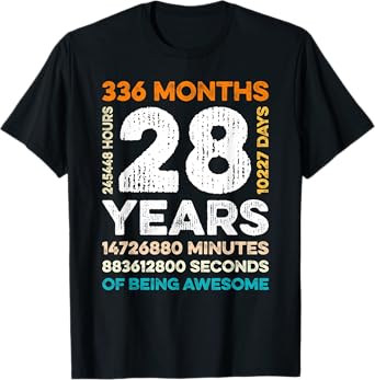 28 Years Old 336 Months Of Being Awesome 28th Birthday Gifts T-Shirt