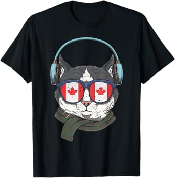 Canada Flag Canadian Cat Sunglasses Funny Men Women Kids T-Shirt