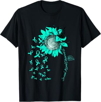 SEXUAL ASSAULT AWARENESS Sunflower Teal Ribbon T-Shirt