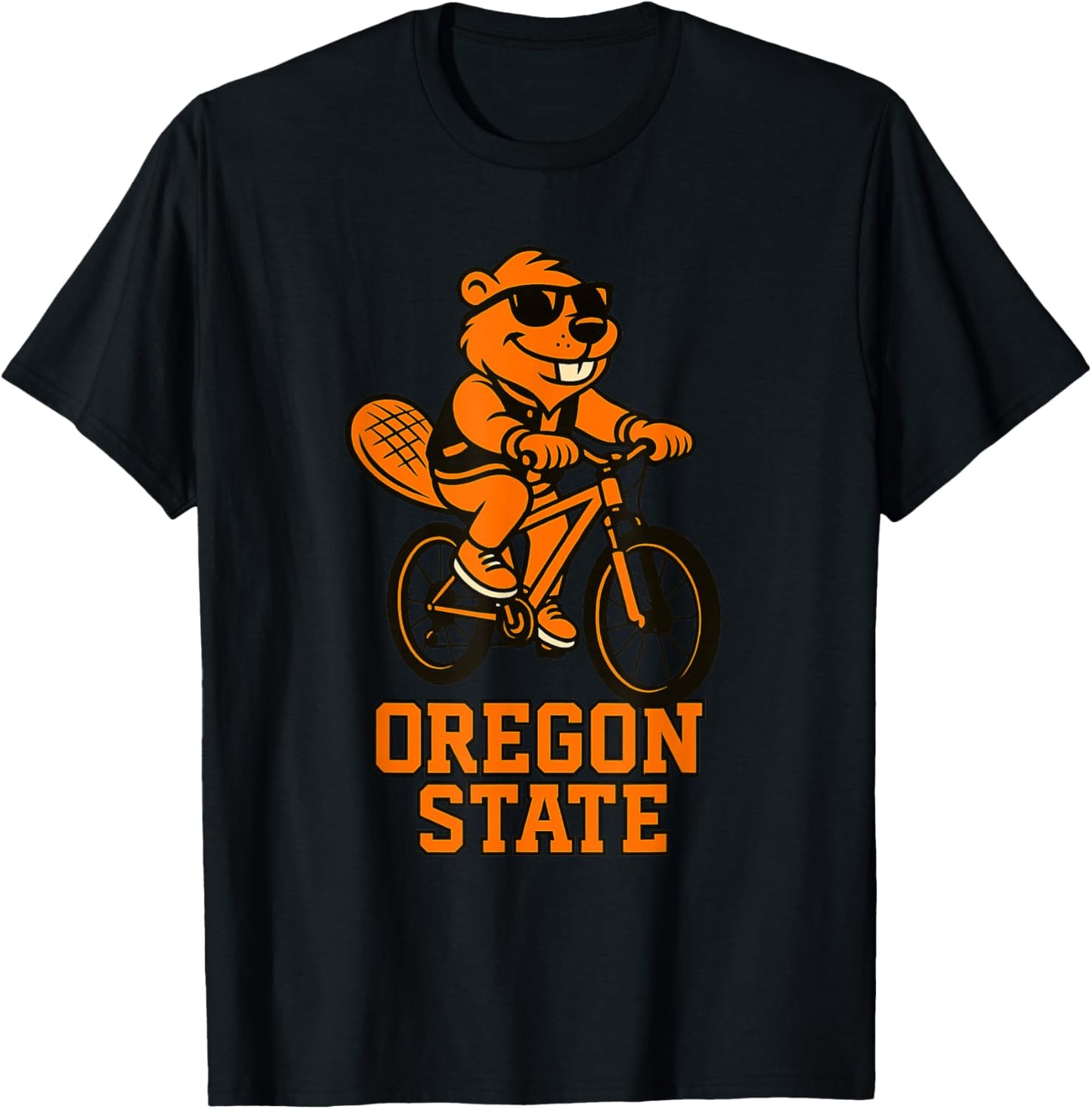 Beaver State is Oregon State With Orange Beaver on a Bike T-Shirt