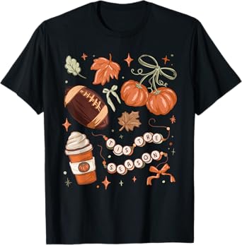 Tis The Season Fall Autumn Football Pumpkin Coffee Leaves T-Shirt