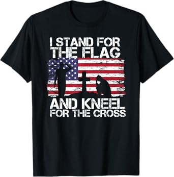 I Stand For The Flag And Kneel For The Cross US Flag T-Shirt for Women Girls Kids Men