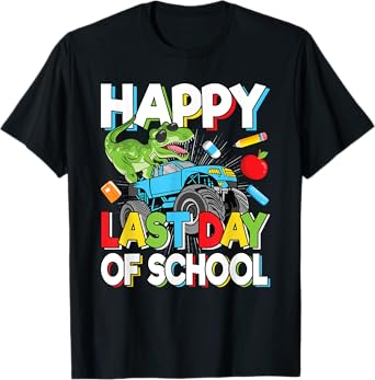 Happy Last Day Of School Student Dinosaur T-Rex Boys Kids T-Shirt