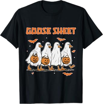 Halloween Fall Goose Sheet Ghost Floral Autumn Spooky Season T-Shirt