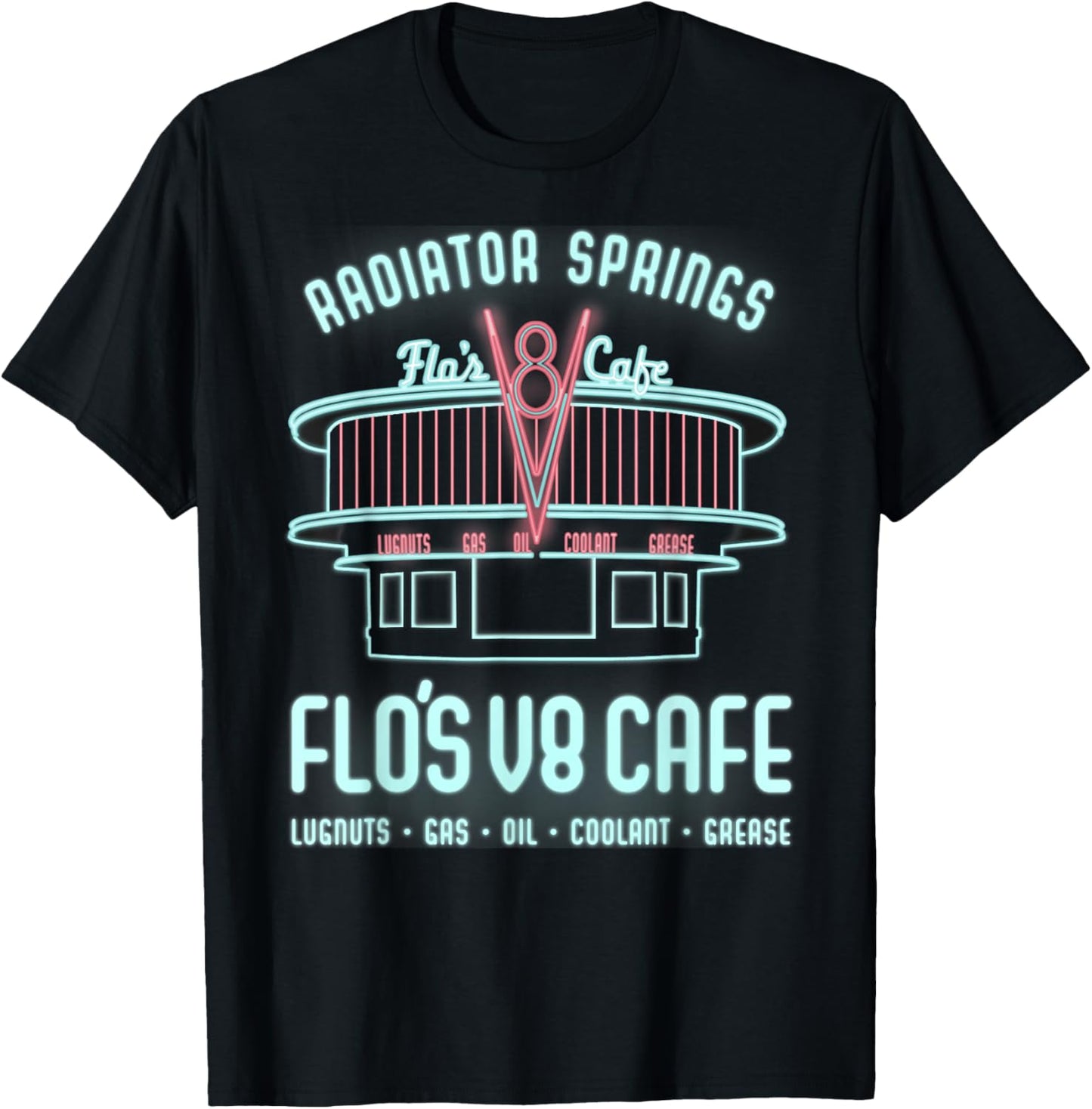 Disney Pixar Cars Flo's V8 Cafe Neon Sign Vintage Poster T-Shirt
