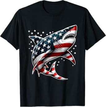 Patriotic Shark American Flag USA Funny 4th Of July Fourth T-Shirt