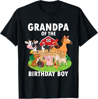 Grandpa Of The Birthday Boy Farm Animals Matching Farm Theme T-Shirt