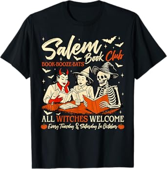 Retro Salem Book Club Spooky Witchy Reader Bookish Halloween T-Shirt