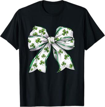 Retro Coquette St Patricks Day Lucky Shamrock Women Kid Girl T-Shirt