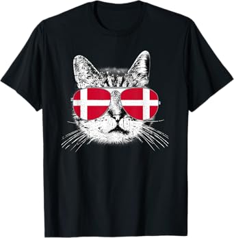 Denmark Flag Danish Cat Sunglasses Funny Men Women Gift T-Shirt