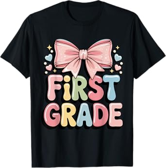 1st Grade First Grade Teacher Girls Coquette Bow T-Shirt