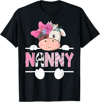 Nanny Of The Birthday Girl Pink Cute Cow Matching T-Shirt