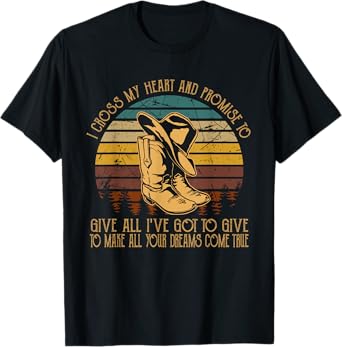 I Cross Boots Hat My Heart Classic Art Cowboy T-Shirt