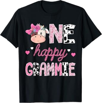 One Happy Grammie 1St Birthday Girl Pink Farm CowGirl T-Shirt