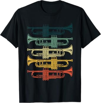 Trumpet Gift Trumpet Player Accessories & Stuff Unisex-Adults & Kids Black Cotton T-Shirt Small Retro Jazz Music T-Shirt