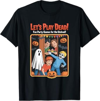Let's Play Dead Retro Halloween Party Game Book Ghost Womens T-Shirt