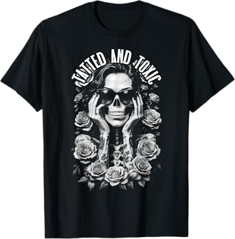 Tatted And Toxic Gothic Tattooed Skeleton Girl Roses Ink T-Shirt