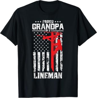 Proud Grandpa of a Lineman Support Red Line American Flag T-Shirt