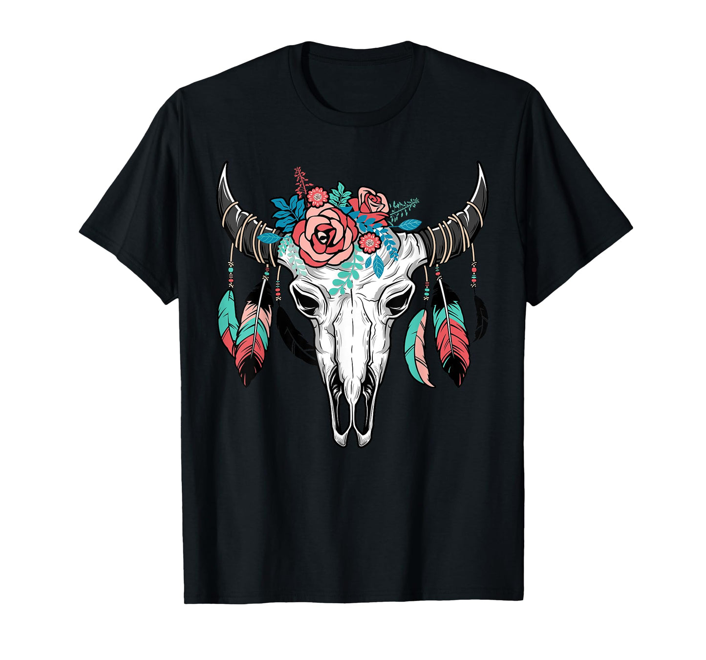 Vintage Cow Skull With Flowers | Men Women Gift Tee T-Shirt