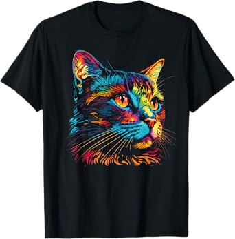 cute colorful cat head art face for lover cats kitty kitten T-Shirt