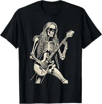 Skeleton Playing Guitar Graphic Rock and Roll Band Rock On T-Shirt